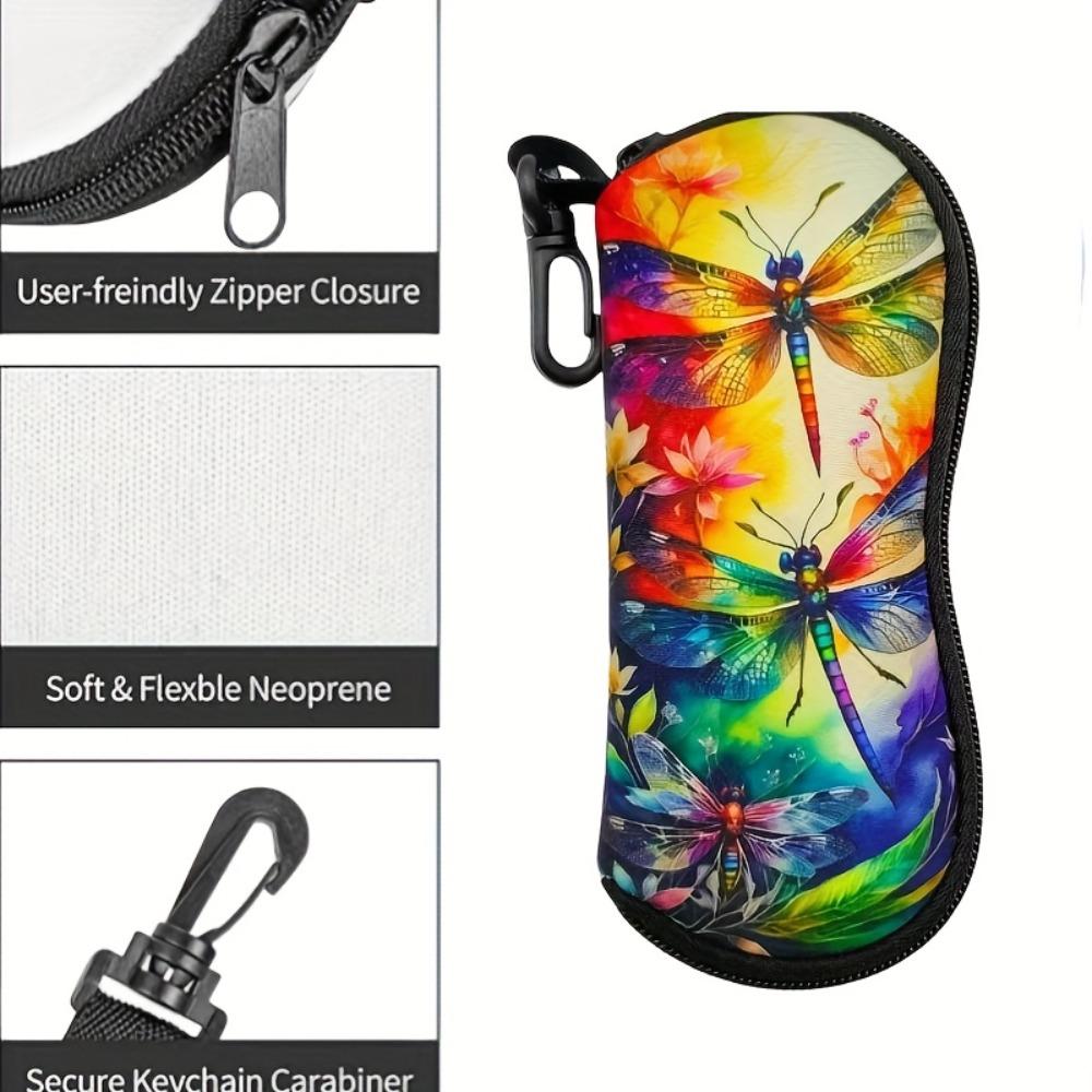 1pc Art-style dragonfly zipper sunglasses case Ultra-lightweight portable zippered glasses bag,suitable for all types suitable for both men and women