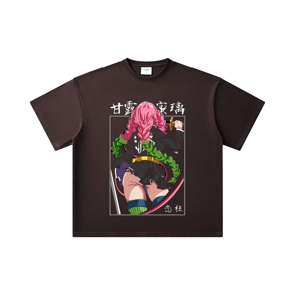 260 GSM Double Yarn 32 Count 100% Cotton Demon Slayer V75 Mitsuri Print Unisex Heavy Cotton T Shirt