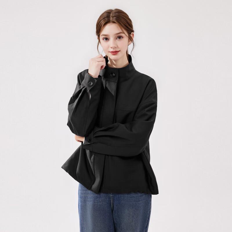

Qius***yi Ren Women s Casual Stand-Up Collar Black Jacket XL