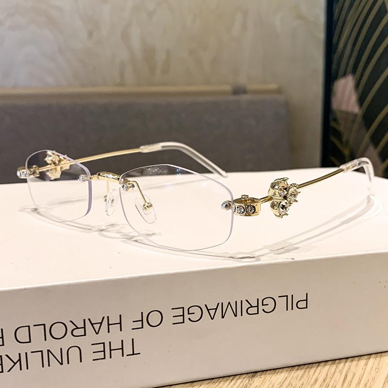 Rimless Glasses, Trimmed Diamond-Set Polygonal Sunglasses, Sunglasses, Plain Tide Flat Glasses.