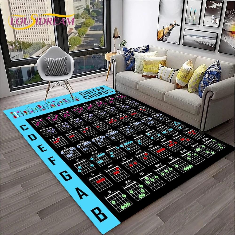 Music Basic Guitar Chord Theory Chart Piano Carpet Rug for Home Living Room Bedroom Sofa Doormat Decor,Kid Area Rug Non-slip Mat