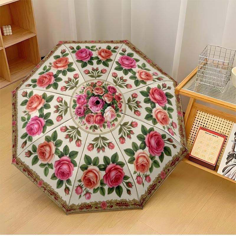 

Floral Octagonal Design 4 Theme Automatic Umbrella Compact 8-Rib Design Sturdy Construction Durable Umbrella Stylish Accessory