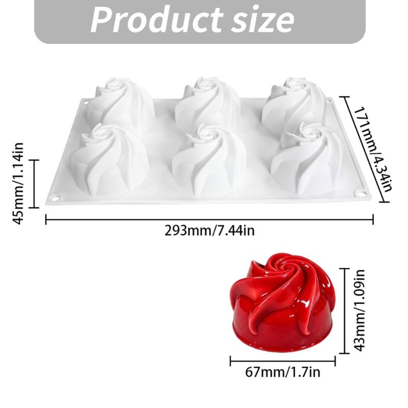 Helical Flower Dessert Molds 6 Cavity Rose Silicone Tray for Mousse Jellies and Chocolate with Flexible Smooth Release Design for Home Baking Projects