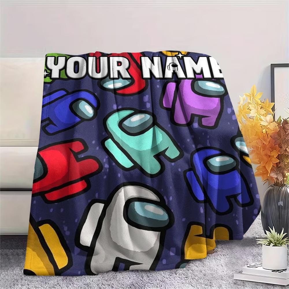 1PC Custom Name Among Us Patterned Flannel Blanket Suitable For All Seasons for Home Decor Warmth and Comfort Gifts Holiday Present