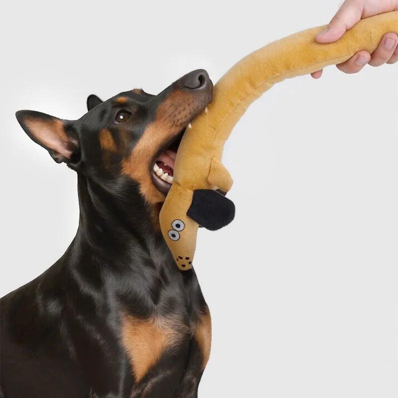 100CM Extra Langes Dackel Plüschtier mit Quietscher Interaktives Kauspielzeug für Welpen zum Zahnen Kreatives Geräuschemacher