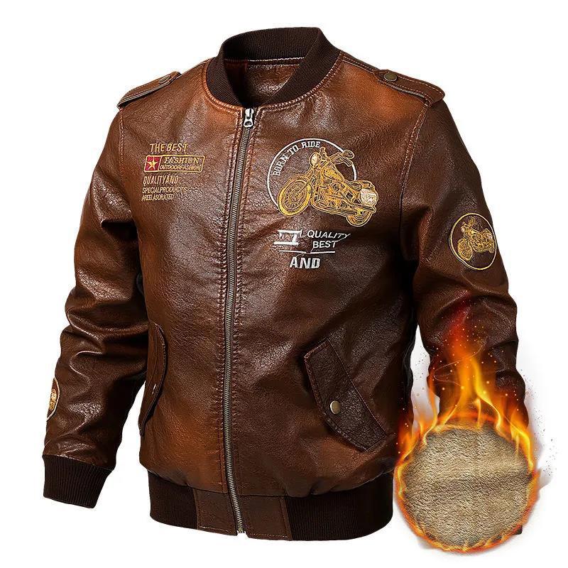 Men Motorcycle Jacket PU Leather Jacket Winter Thick Warm Cashmere Coat Casual Slim Motorcycle Jacket