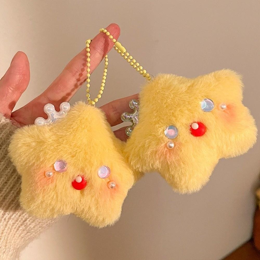Cartoon Plush Star Pendant Good Luck Star Moon Keychain Key Ring Bag Hanging Charms Girls
