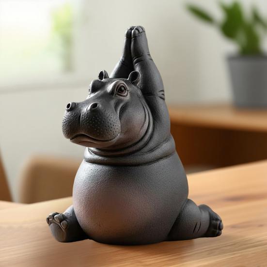 Yoga Master Hippo Figurine Handcrafted Clumsy Yoga Hippopotamus Ornament Zen Meditation Hippo Statue for Home Office Decor Yoga Lovers Gift
