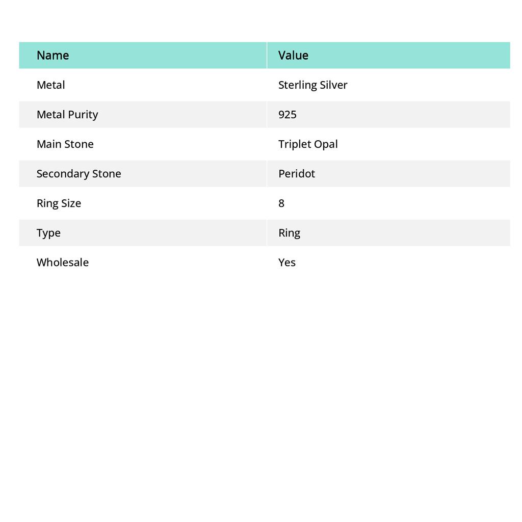 Natural Green Triplet Opal,Peridot Gemstone 925 Sterling Silver Ring Size 8 T0J57