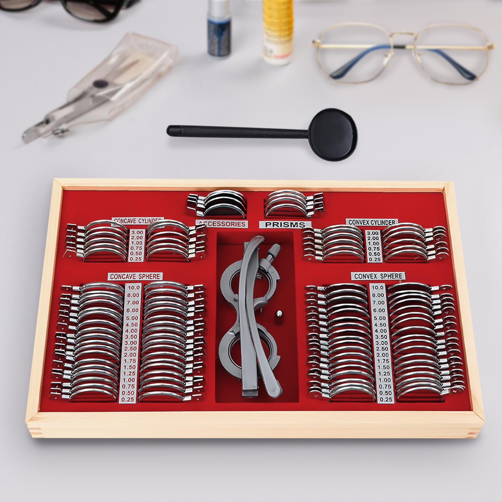 

Набор оптических пробных линз 104 шт. Набор пробных линз Набор металлических линз для применений, включая дальнозоркость, близорукость United States