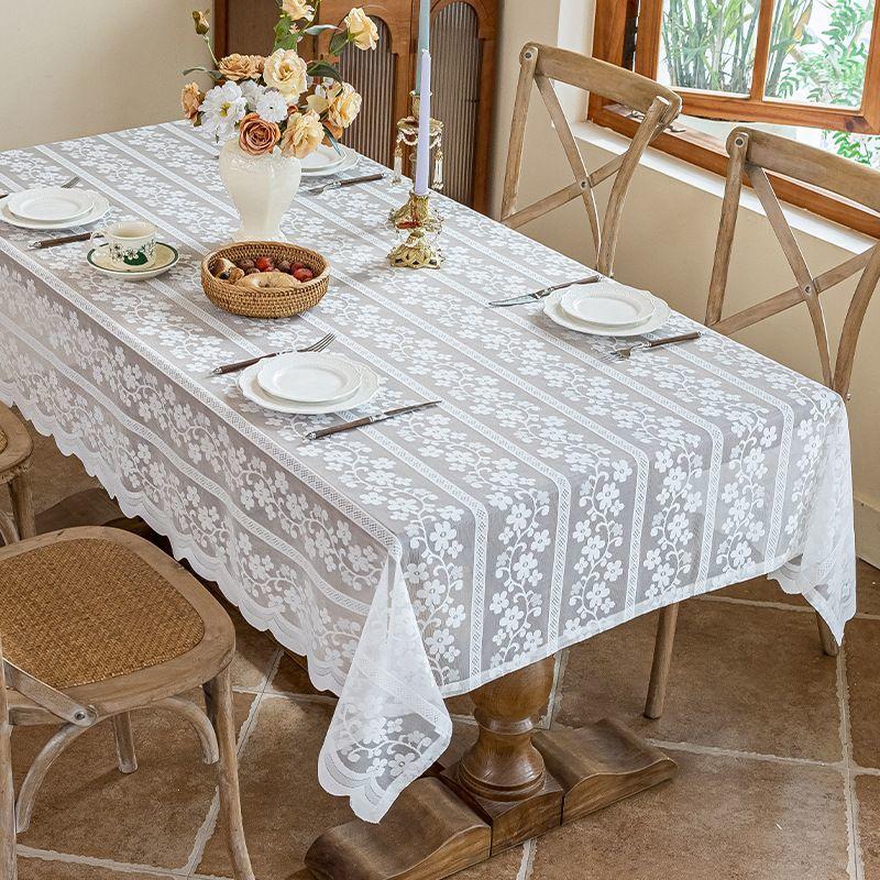 Rose Lace Tablecloth – Lightly Luxurious and Romantic Photo Backdrop / Decorative Cloth – Rectangular Cover for Coffee Tables and Nightstands