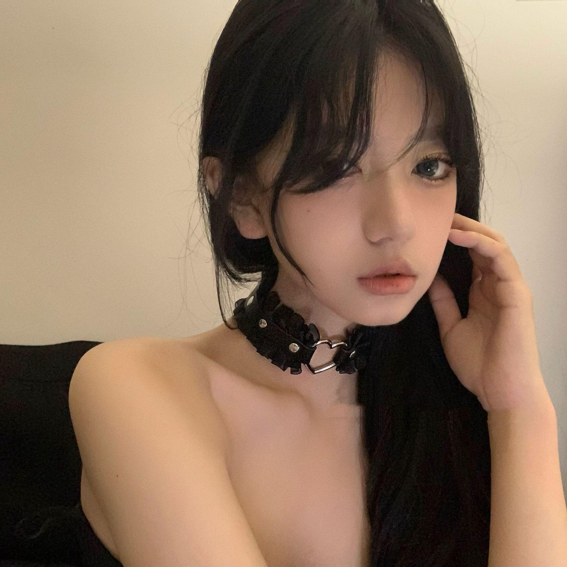 

Панк Харадзюку Мягкая Девушка Персиковое Сердце Кружево и PU Кожа Чокер Ожерелье