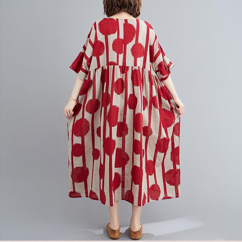 Oversized Vintage Polka Dot Summer Dress Cotton Casual Ladies Dresses for Women New Fashion Female Red Long Dress 2025