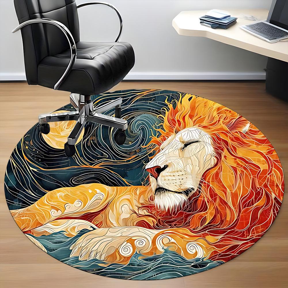 1PC Lion Flame Office Round Area Rug, Mat Suitable For Office, Under Office Chairs Bedroom Living Room Home Decor, Room Deco