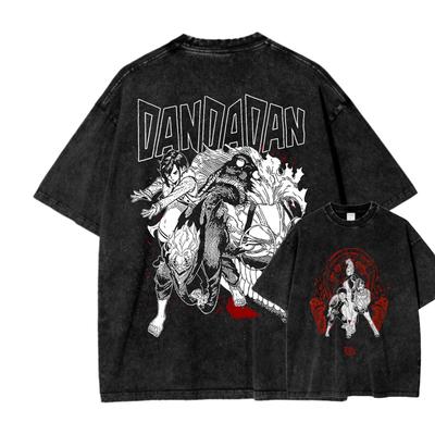 Dandadan Graphic Men Street Washed Oversized Y2k Hip Hop Harajuku Cotton T-shirt Short Sleeve Clothing Casual Loose High Quality Female Male Tee Shirt