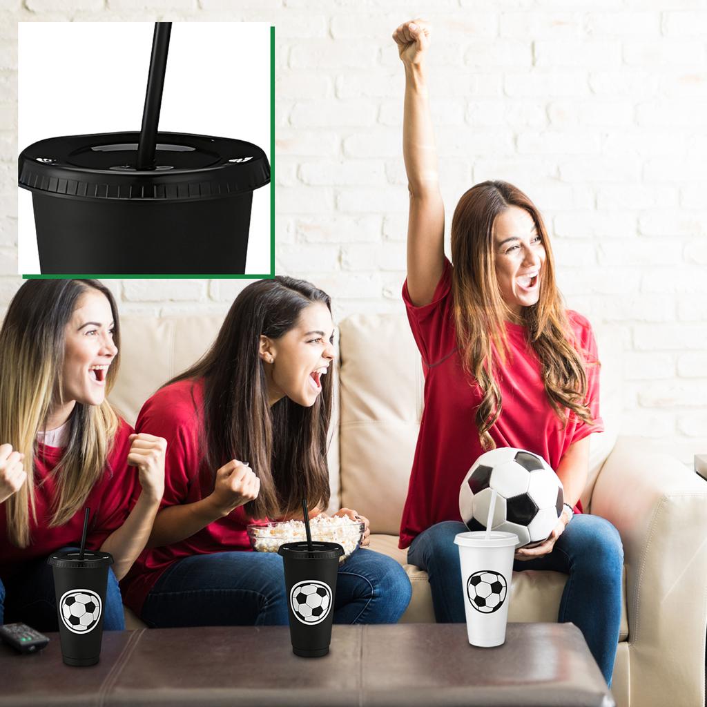 Large Capacity 710ml Single-Wall Plastic Cup With Soccer Pattern And Straw