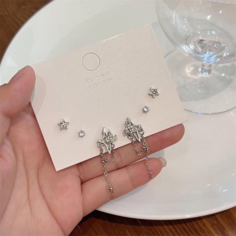 Delicate Star Zircon Stud Earring Set Simple Cute Korean Style Small Stud Earring For Women Girls Party Jewelry Gifts