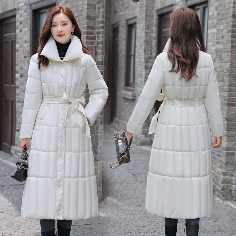 Long over-knee glossy loose down cotton clothes medium and long winter new hooded jacket