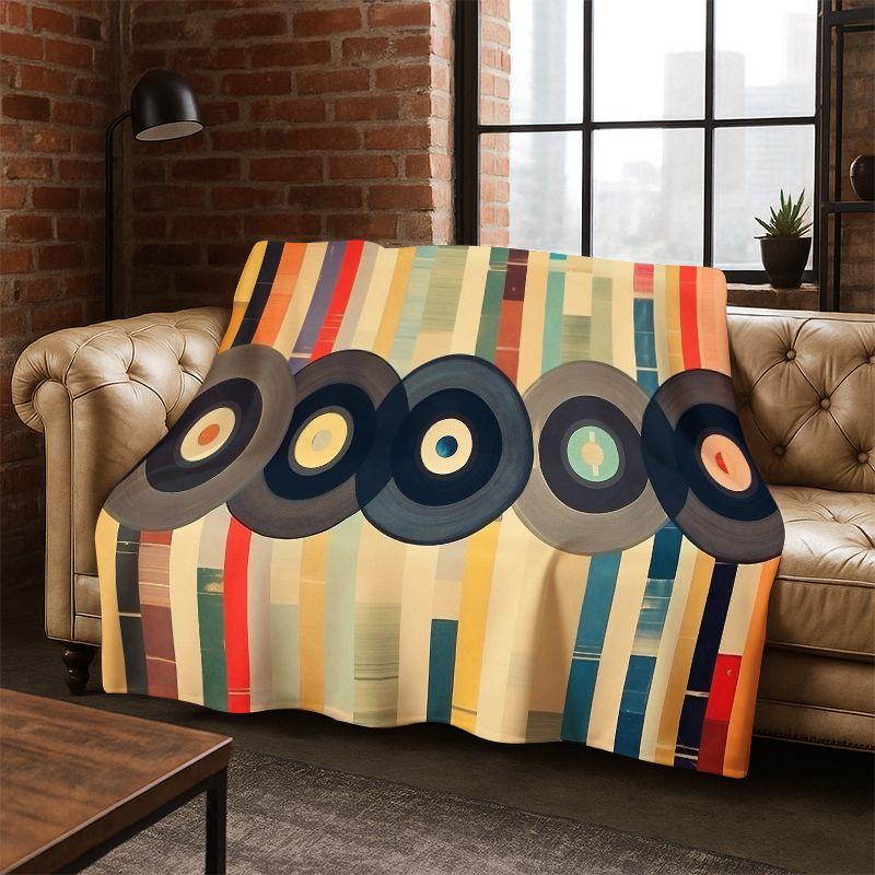 Retro Vinyl Record Music DJ Tape Flannel Blanket Soft Warm Blanket Throw Blanket for Bedroom Living Room Bed Travel Picnic Gift