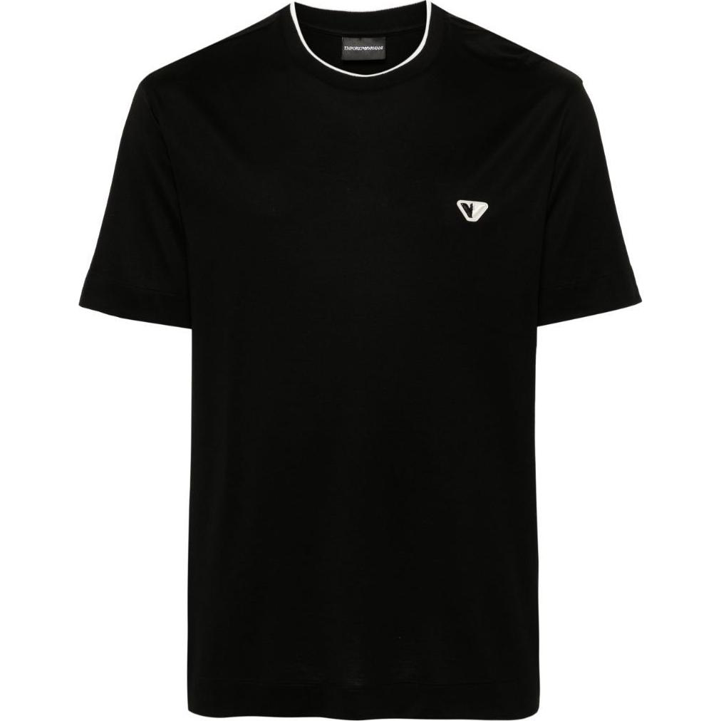 

Emporio Armani SS24 Logo Embroidered Striped Trim Loose Fit Crew Neck T-Shirt Men tops Black 6D1T99-1JOSZ-0999 XL