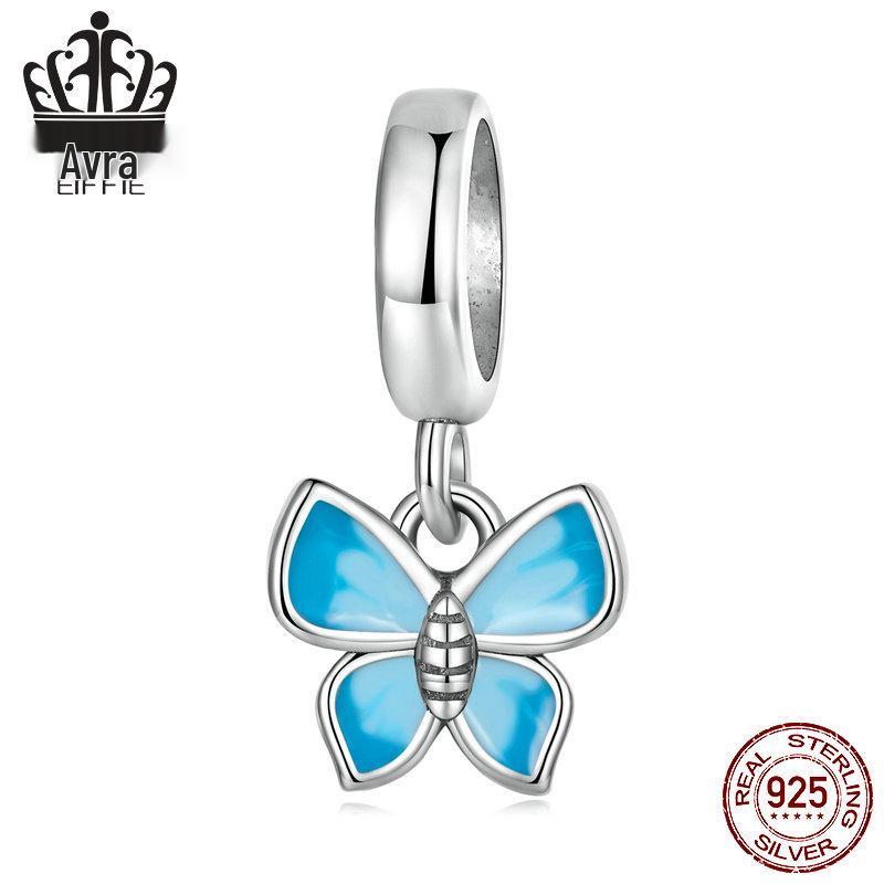 S925 Sterling Silver Exquisite Butterfly Tassel Beaded Pendant for DIY Jewelry
