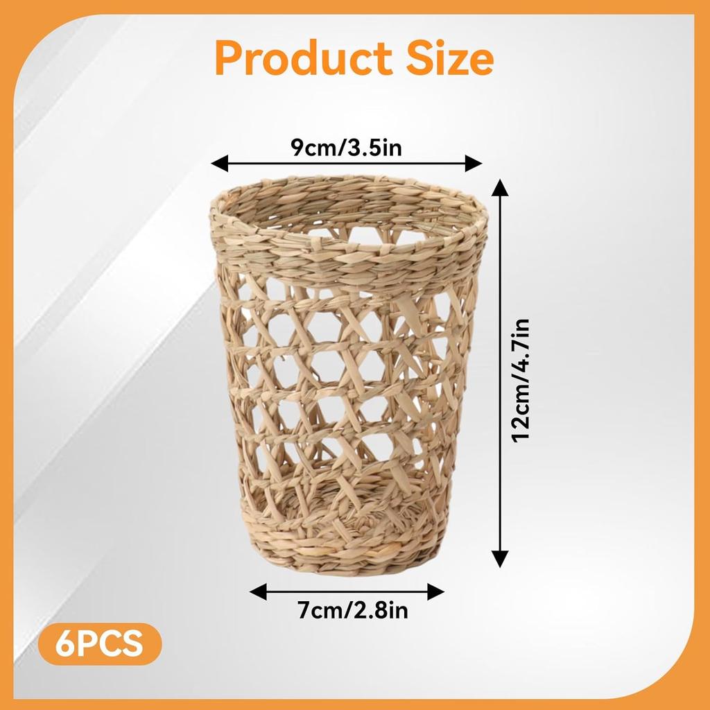 6 Stück Handgewebte Vasenhülle, Handgewebter Weidenbecherhalter Niedliche Gemütliche Becherhüllen Weidenbecherhalter Rattan-Becherhüllen für Zuhause