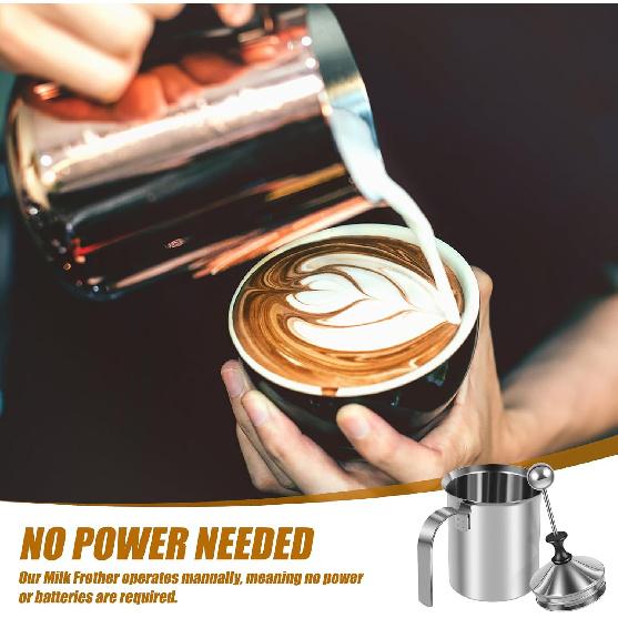 Stainless Steel Manual Milk Frother, Hand Pump Coffee Frother with Filter Screen for Cappuccino Coffee Latte Hot Chocolate (19oz/400ml) - Send Goods