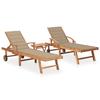 Chaises longues lot de 2 avec table et coussin Bois teck solide