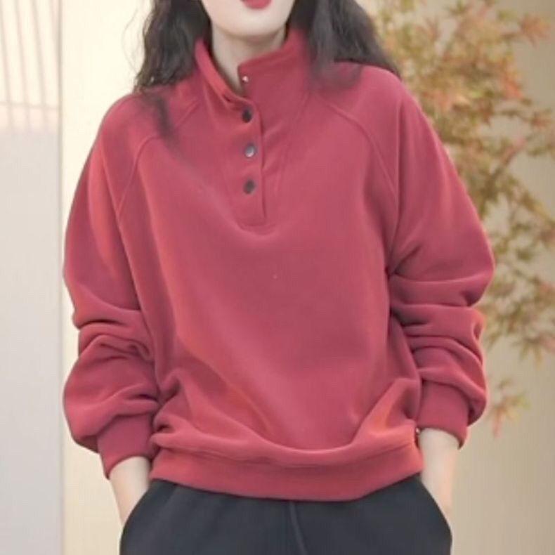 Doppelseitiges Fleece Herbst/Winter Halbochkragen Sweatshirt - Warm, Vielseitig, Schlankmachend, Locker sitzendes Übergrößen-Oberteil.