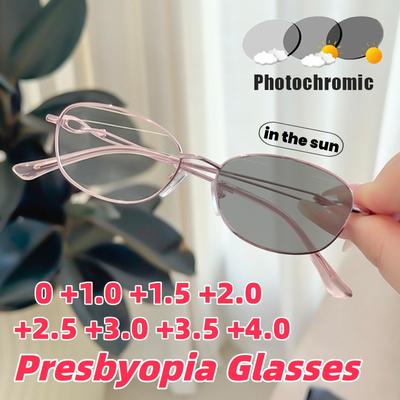 Anti-Blue Light Photochromic Presbyopia Glasses Small-Frame Ultra-Lightweight Comfortable Reading Eyeglasses Diopter 0 To +4.0