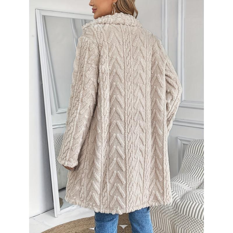 Women Double Sided Fleece Double Breasted Pockets Mid Long Casual Cardigan Coat