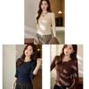 Cotton Long Sleeve T Shirt For Women With Ruffle Details And Round Neck For Office Wear