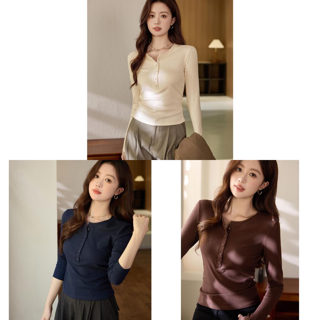 Cotton Long Sleeve T Shirt For Women With Ruffle Details And Round Neck For Office Wear