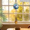 2D Flat Stained Glass Blue Waves Window Decoration, 7.87inches Turbulent Seas Design Colored Glass Plate with Chain, Charming Spring Summer Sun