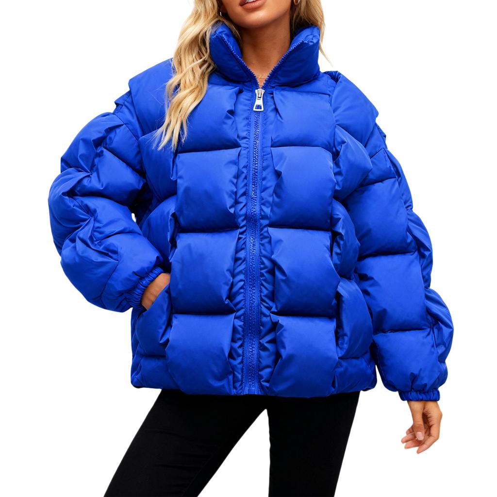 Ladies' Loose Comfortable Casual Fashionable Stand Up Collar Solid Color Long Sleeved Down Jacket