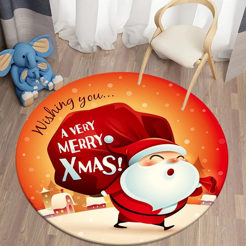Christmas Decoration Kawaii Printed Round Carpet Home Bedroom Children's Living Room Floor Mat   Anti Slip