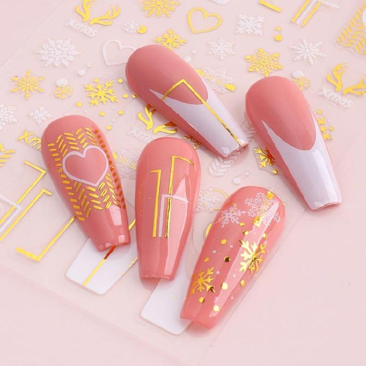 Christmas Nail Stickers 3D Xmas Design Self-adhesive Nail Decals Nail DIY Decor