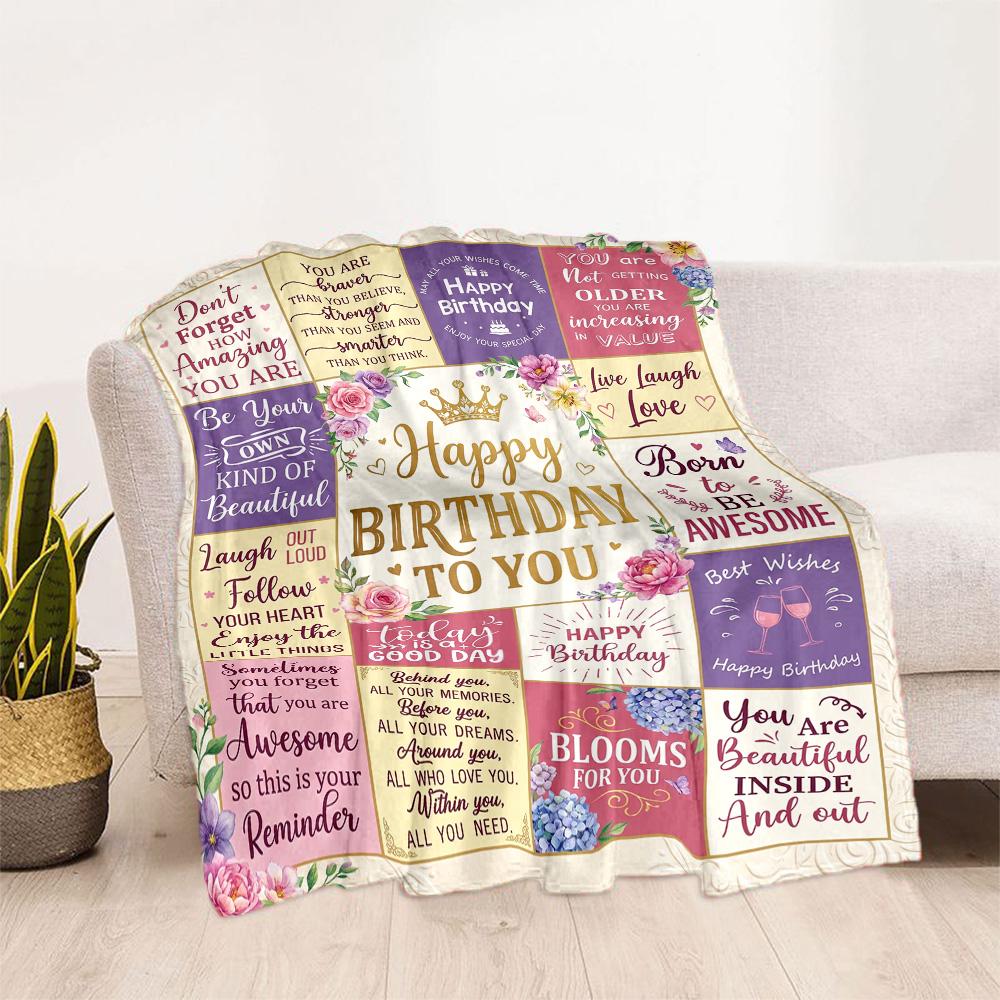 Floral Birthday Celebration Flannel Blanket-Soft and Suitable for Sofas,Beds,Offices,Travel,All Seasons,Great Gift for Holidays and Birthdays.