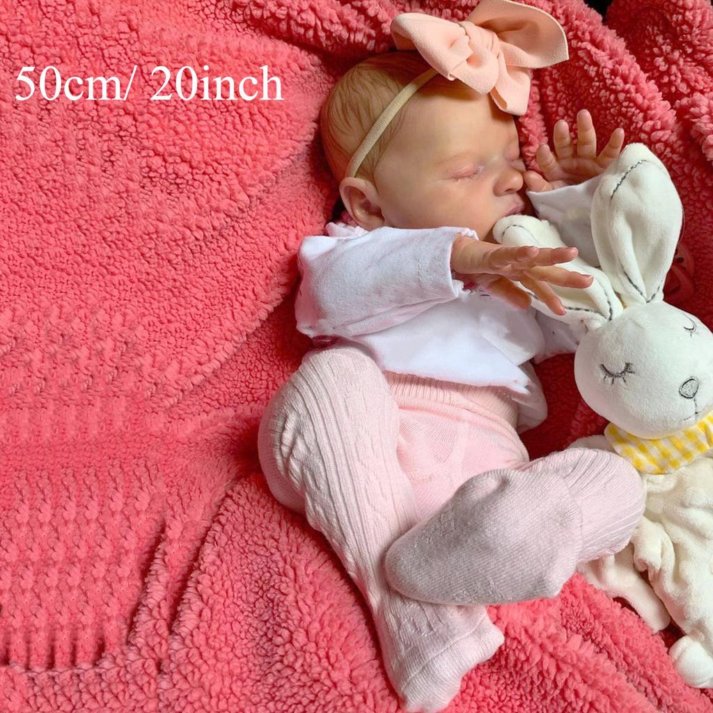 BZDOLL 50cm 20inch Asleep Cute Reborn Baby Doll with 3D-paint Skin and Visible Veins Soft Vinyl Realistic Newborn Bebe Girl Princess Gift Toy