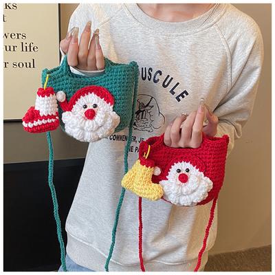 Christmas Handmade Wool Woven Messenger Bag 2025 New Small Women's Handbag Cute Cartoon Santa Claus Pumpkin Shoulder Backpack Christmas Halloween Gift