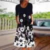Women's Retro Printed Skirt Short Sleeve Skirt Round Neck Dress Summer Dress