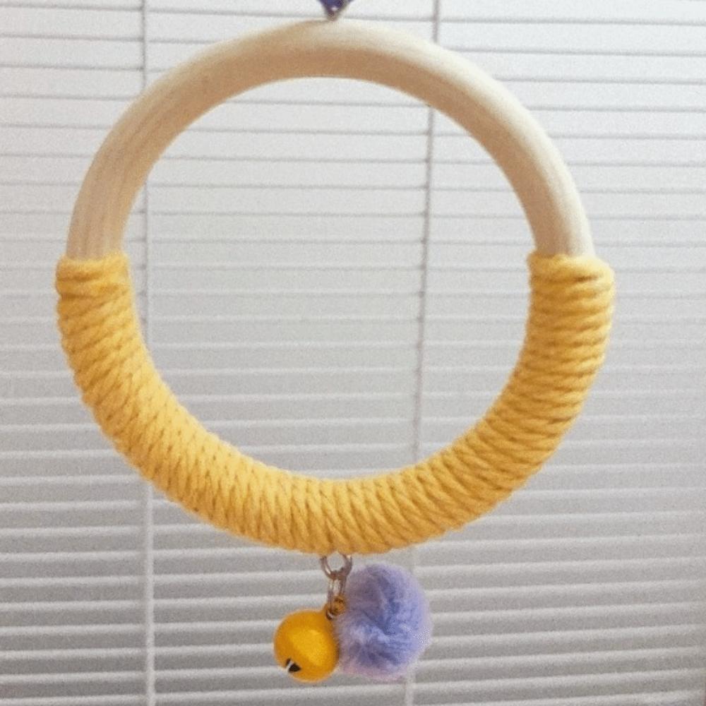 With Bell Bird Swing Toy Wood Hanging Parrot Ring Toy Bird Cage Perch  Climbing Play