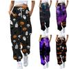 Pantalon décontracté imprimé Halloween pour femmes, cordon de serrage, taille élastique, avec poches