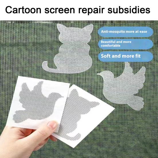 20Pcs Self Adhesive Window Screen Stickers Cat Bird Shaped Screen Repair Patch Waterproof Screen Repair Kit for Mosquito Nets Tents