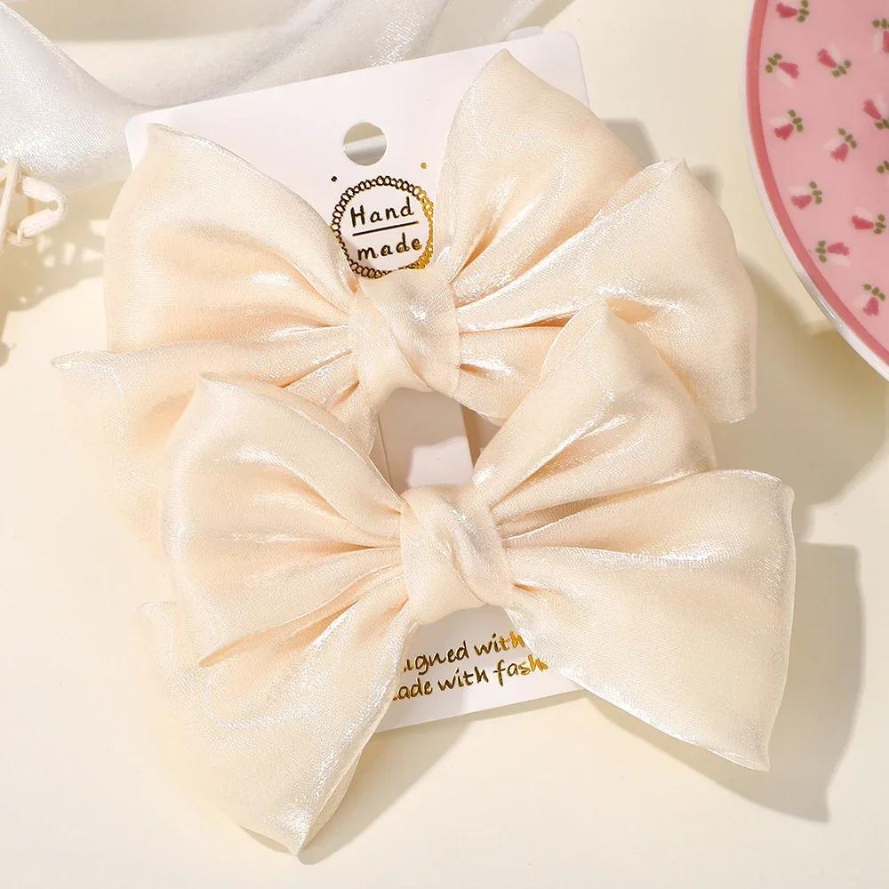 BABY BOWS 2Pcs 4.3inch Big Bows Chiffon Hair Clips Cheer Bowknot Hairpin Children Headdress Fashion Girls Hair Accessories