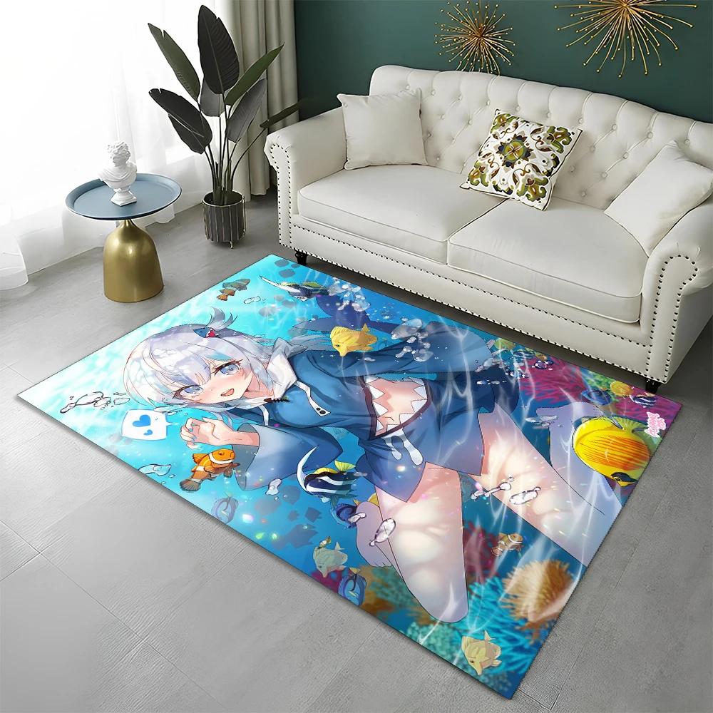 3D Cute Gawr Gura Hololive Cartoon Carpet Rug for Home Living Room Bedroom Sofa Doormat Decor,kids Area Rug Non-slip Floor Mat