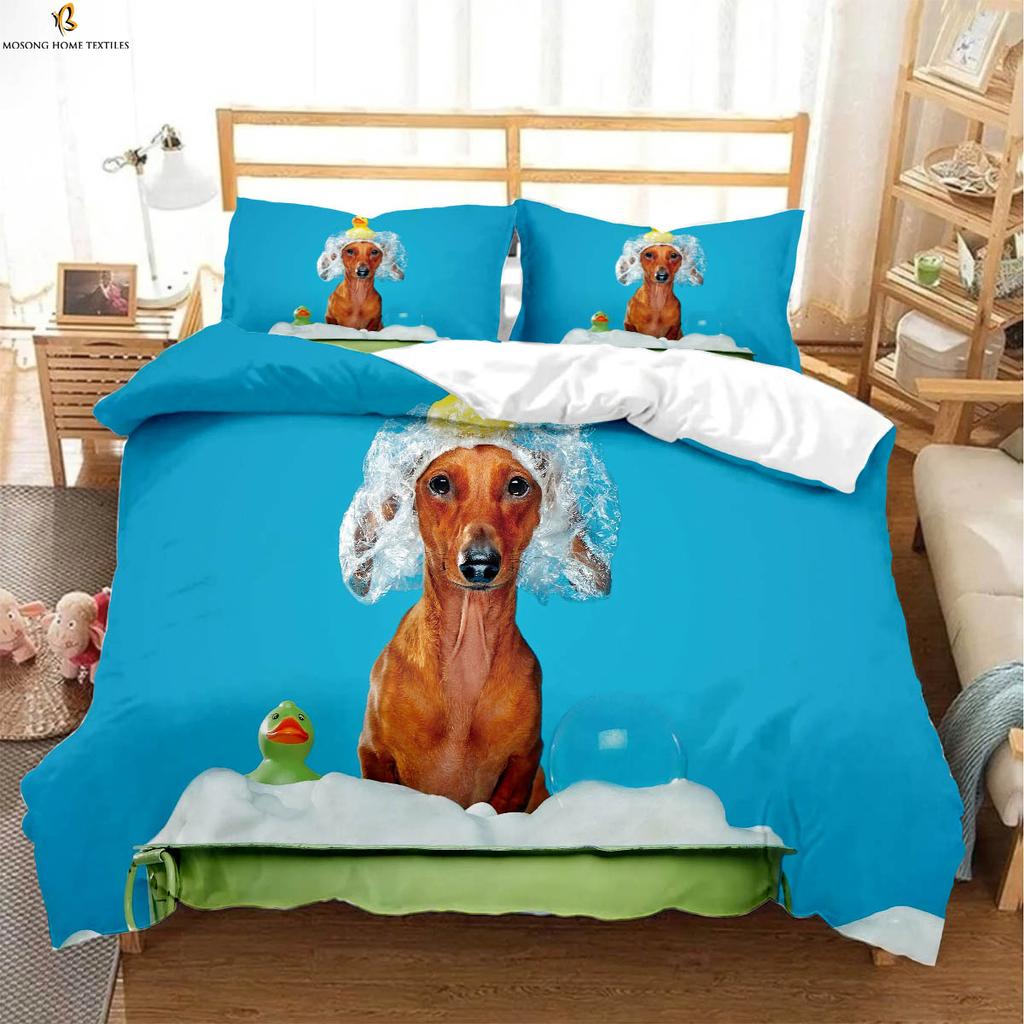 Roztomilý Pes Zvíře 3D Tištěný Povlak na Peřinu Ložní Souprava Povlak na Peřinu Povlak na Polštář Měkký a Pohodlný Povlak na Přikrývku 3 Kusy