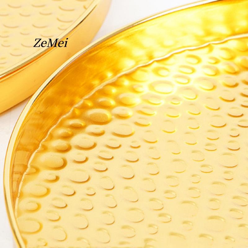 European-Style Round Fruit Plate,Hammer Texture Patterned Metal Cake Tray,Tea Dessert Home Living Room Snack Plate Decoration