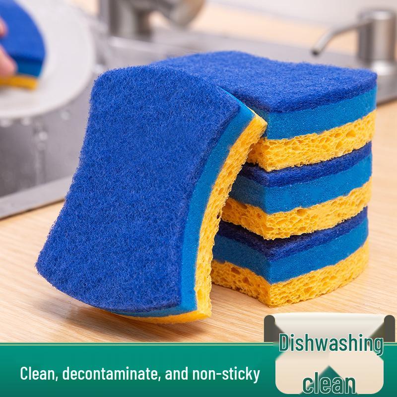 Three-Layer Wood Pulp Cotton Sponge - Double-Sided, Quick-Drying Dishwashing Sponge