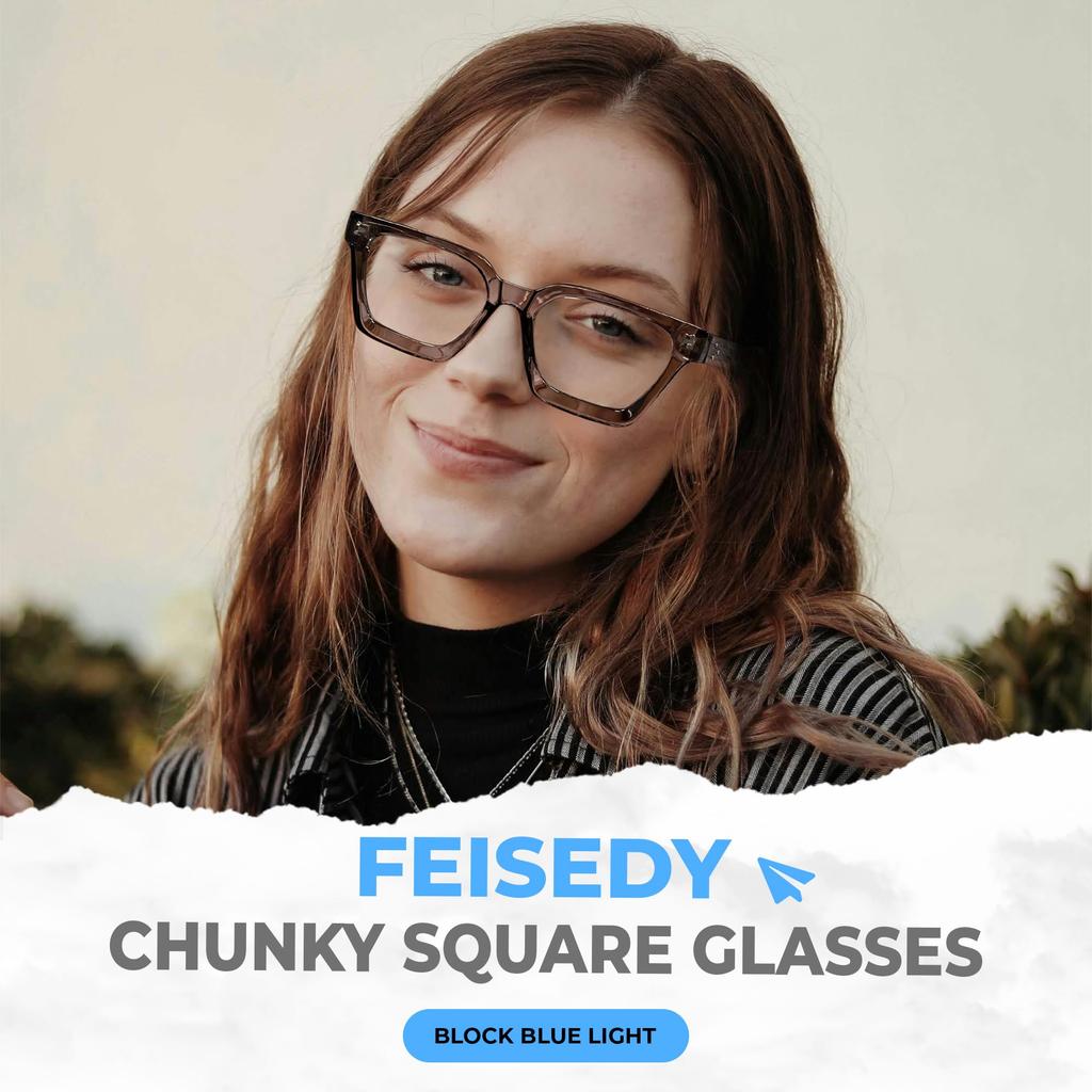 Blue Light Blocking Glasses for Square B0101 [FEISEDY] Computers, Non-Prescription, Shape, Stylish, Men's & Women's,
